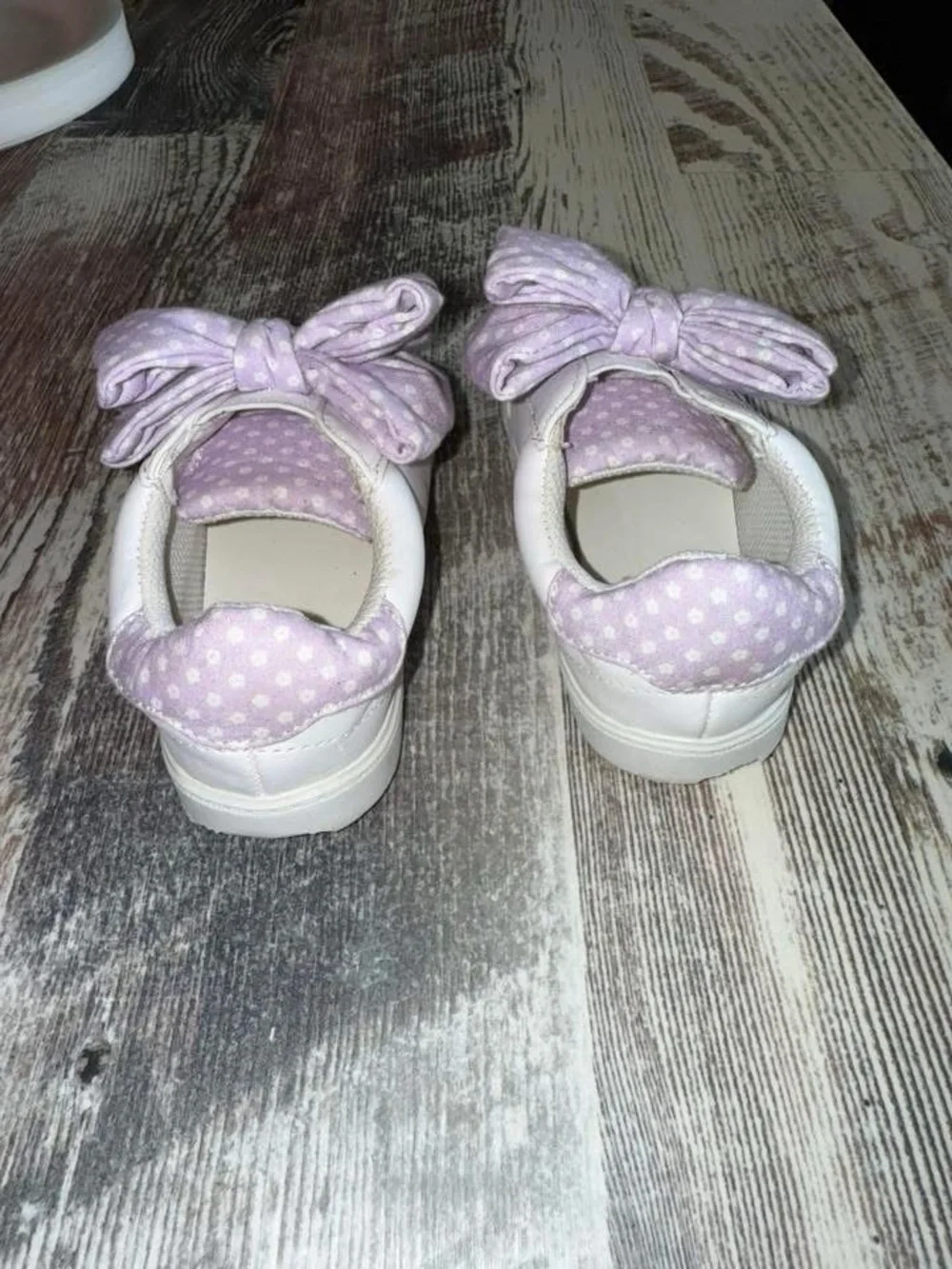Wonder Nation White Sneakers with Lavender Polka Dot Bow